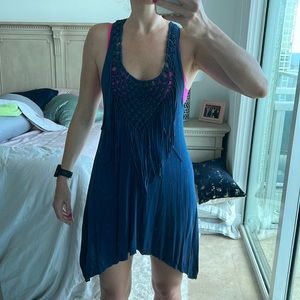 Rebecca Taylor size small blue fringe racerback sweater dress